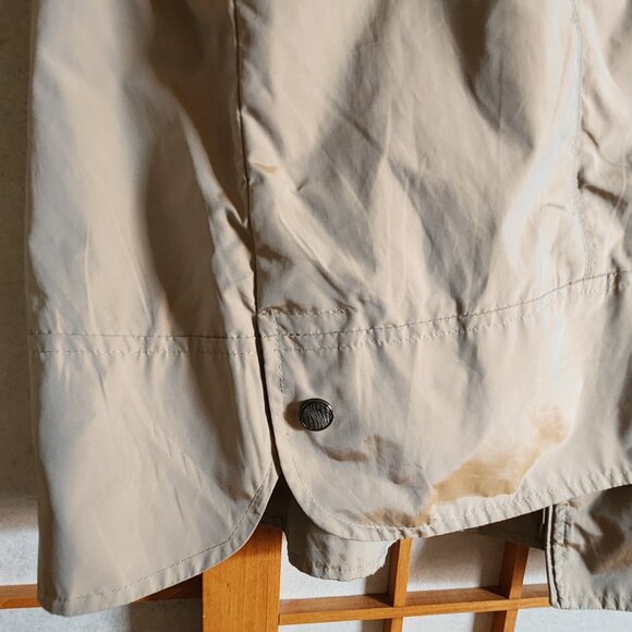 Cole Haan sz M Topaz Beige Tan Shimmer Travel Packable Raincoat Zip Hood Pockets - Picture 14 of 16